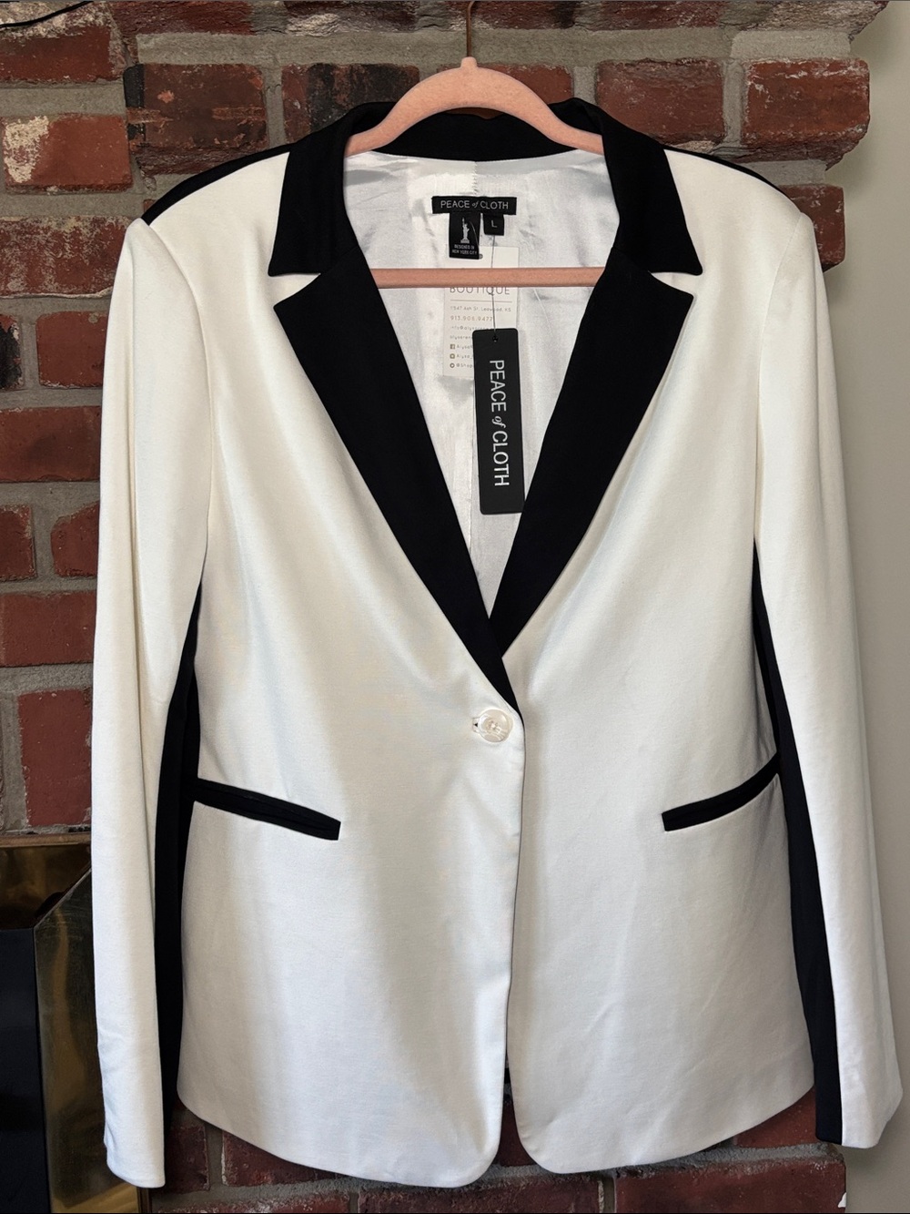 NEW PEACE OF CLOTH axel colorblock blazer in oyster & black Women’s Large - Picture 5 of 6